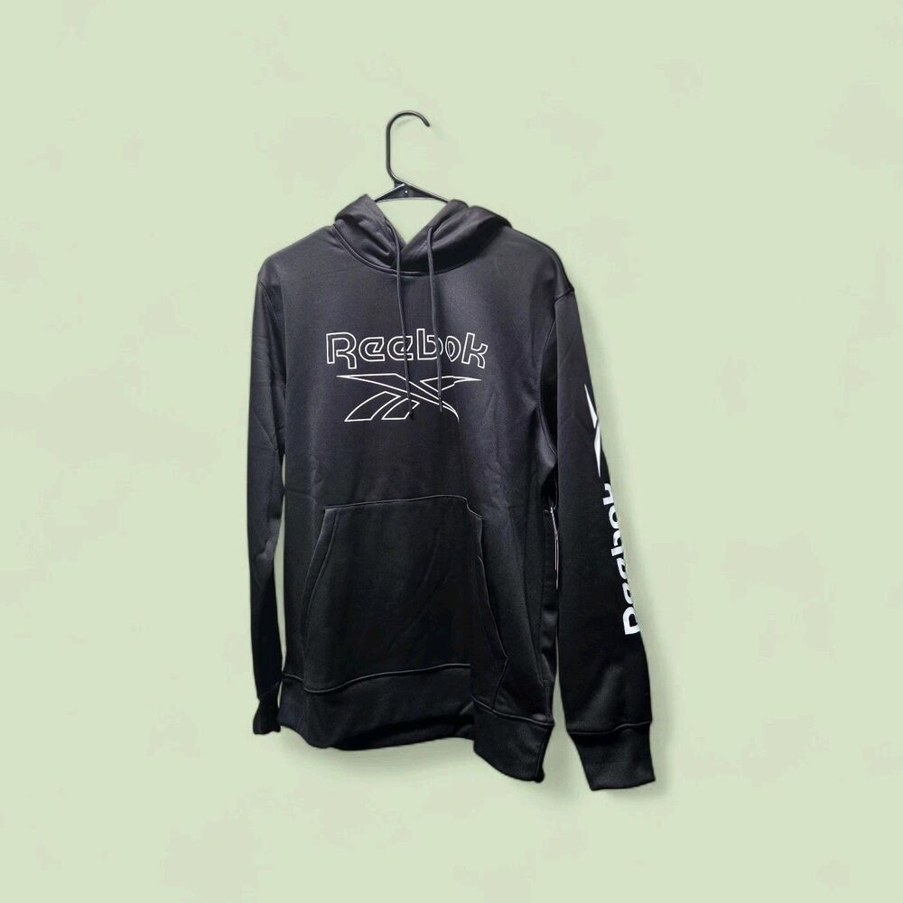 Reebok Black Graphic Logo Pullover Hoodie Fleece Men's Medium Regular